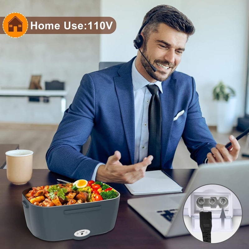 Akhia Electric Lunch Box, Heated Lunch Box for Men with 2 Stainless Steel Container, 1.5L Portable 80W Food Warmer Lunch Box for Car/Truck, 110V/12V/24V/240V Valentine's Day Gifts Birthday Gifts - Image 3